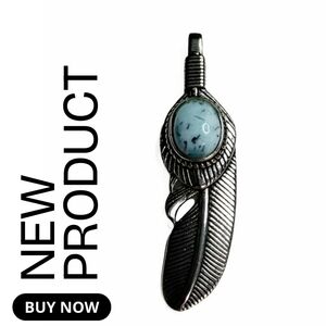 NEW Silver Plated Feather Pendant with Larimar Stone